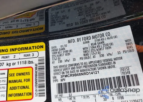 2022 Ford Bronco Sport Big Bend z USA, uszkodzony, nr VIN 3FMCR9B68NRD14121